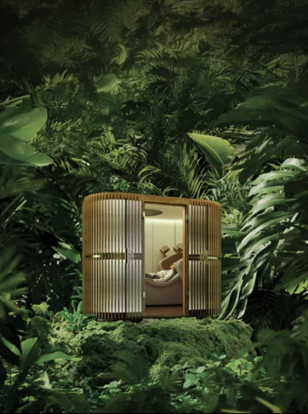 Wellnesscabine in een groene jungleomgeving